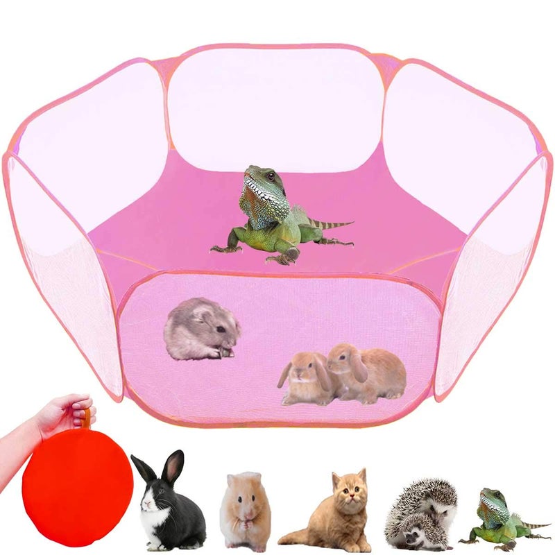 GABraden Small Animals Tent,Reptiles Cage,Breathable Transparent Pet Playpen Pop Open Outdoor/Indoor Exercise Fence,Portable Yard Fence (Pink) - Image 1